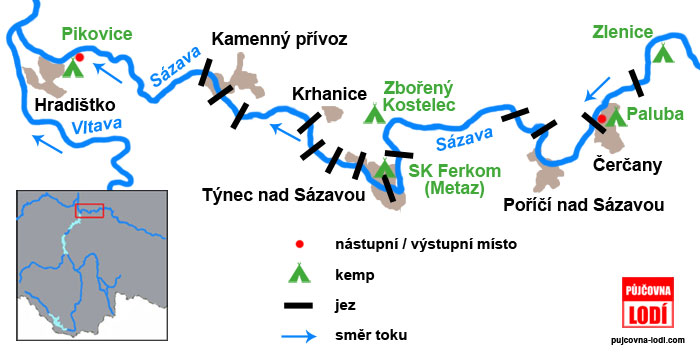 Mapa Sázavy Čerčany - Pikovice